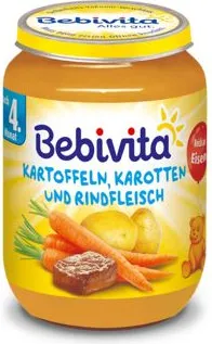 Bebivita пюре картофи и моркови с телешко без глутен 4М+ 190 гр