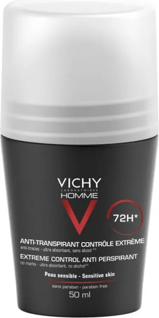 Vichy Homme Дезодорант рол-он с 72 часа ефект против интензивно изпотяване за мъже 50 мл