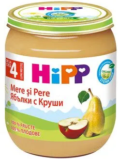 Hipp Био пюре ябълки и круши 4М+ 125 гр