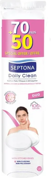 Septona Daily Clean Двулицеви тампони с копринени протеини за почистване на грим 70+50 бр
