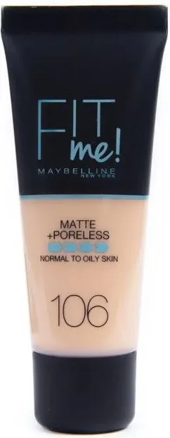 Maybelline Fit Me Матиращ фон дьо тен за нормална до мазна кожа, 106 Peach Beige