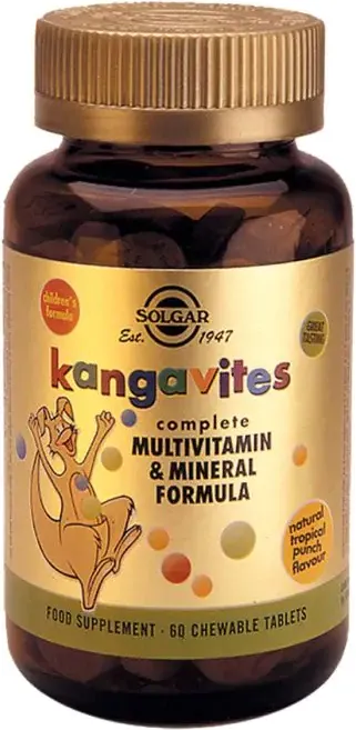 Solgar Kangavites Мултивитамини за деца с вкус на тропически плодове х60 дъвчащи таблетки
