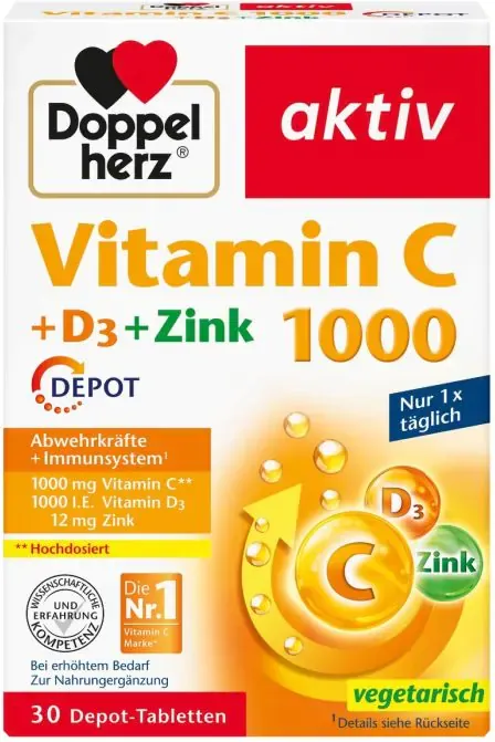 Doppelherz Допелхерц Витамин С 1000 + D3 + цинк ДЕПО х 30 таблетки
