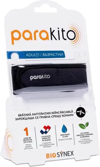 Parakito Репелентна гривна против комари за възрастни черна + 2 бр Таблетки Комплект