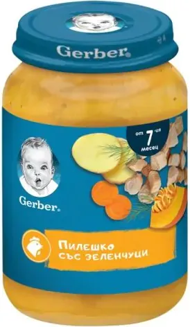 GERBER® Храна за бебета Пилешко със зеленчуци пюре от 7-ия месец бурканче 190 гр