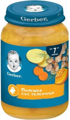 GERBER® Храна за бебета Пилешко със зеленчуци пюре от 7-ия месец бурканче 190 гр