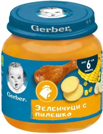 GERBER® Храна за бебета Зеленчуци с пилешко пюре от 6-ия месец бурканче 125 гр