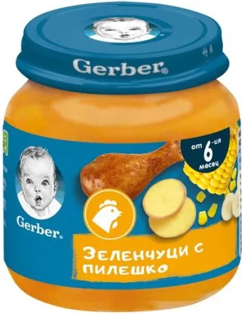 GERBER® Храна за бебета Зеленчуци с пилешко пюре от 6-ия месец бурканче 125 гр