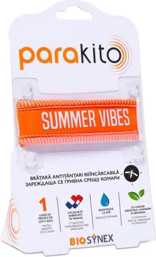Parakito Репелентна гривна против комари за възрастни оранжева + 2 бр Таблетки Комплект