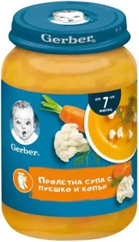 GERBER® Храна за бебета Пролетна супа с пуешко и копър пюре от 7-ия месец бурканче 190 гр