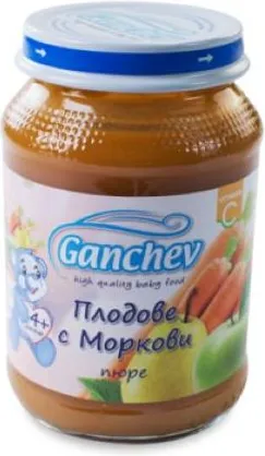 Ganchev Пюре плодове с моркови 4М+ 190 гр