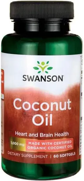 Swanson Coconut Oil Сертифицирано органично кокосово масло 1000 мг 60 меки капсули