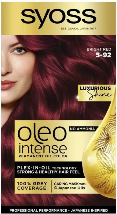 Syoss Oleo Intense Дълготрайна безамонячна крем боя за коса 5-92 Ярко червен