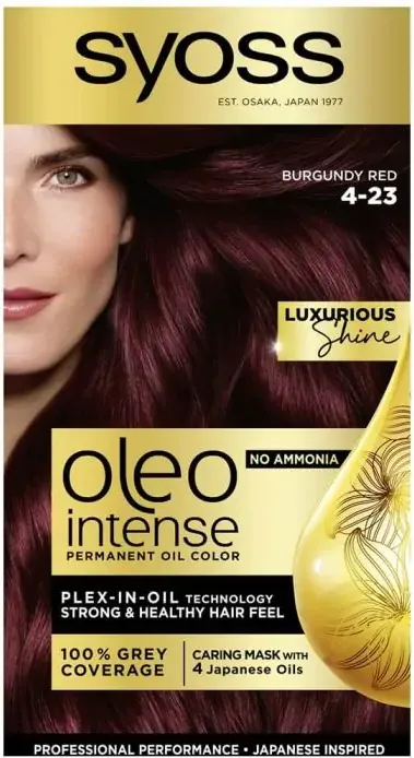 Syoss Oleo Intense Дълготрайна безамонячна крем боя за коса 4-23 Бургундско червен