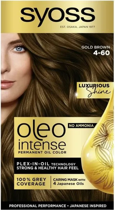 Syoss Oleo Intense Дълготрайна безамонячна крем боя за коса 4-60 Златисто-кафяв