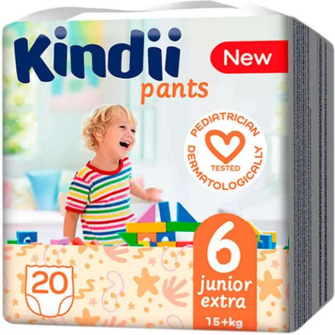 Kindii 6 Junior Extra Бебешки пелени тип гащички за деца 15+ кг x 20 бр