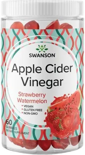 Swanson Apple Cider Vinegar Gummies - Strawberry Watermelon Ябълков оцет дъвчащи таблетки с вкус на диня и ягода х 60 дъвчащи таблетки