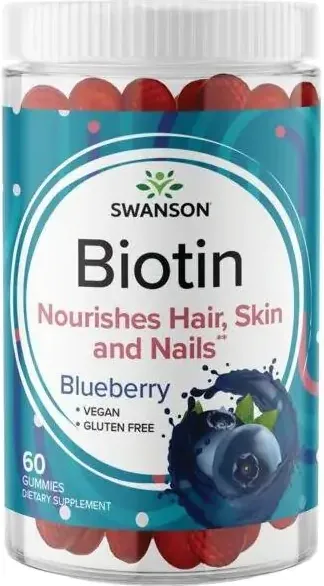 Swanson Biotin Gummies - Blueberry Биотин с вкус на боровинки x 60 дъвчащи таблетки