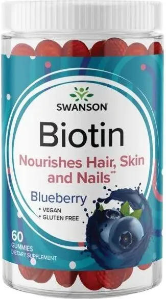 Swanson Biotin Gummies - Blueberry Биотин с вкус на боровинки x 60 дъвчащи таблетки