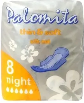 Palomita Thin&Soft Нощни дамски превръзки с крилца и копринено покритие 8 бр