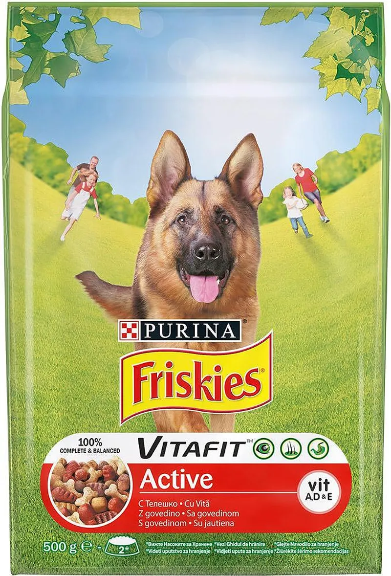 PURINA® FRISKIES® ACTIVE  за кучета в зряла възраст, Месо, 500g