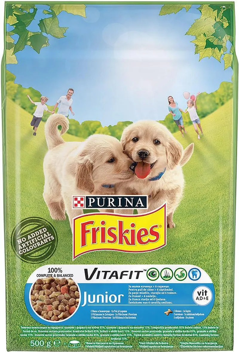 PURINA® FRISKIES® Junior  за малки кученца, Пиле, Мляко, Зеленчуци, 500g