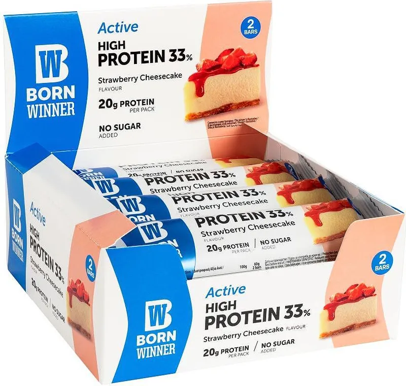 Протеинов бар BW Strawberry Cheesecake 33% Protein без захар 2 бр. 60 гр.