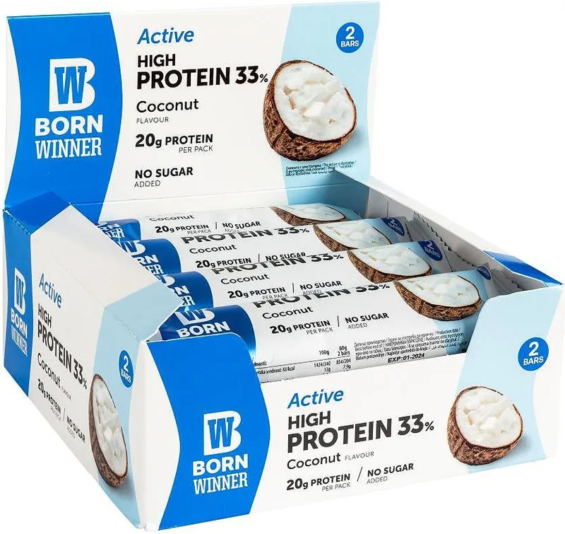 Протеинов бар BW Coconut 33% protein без захар 2 бр. 60 гр.