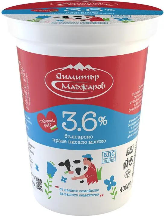 Кисело мляко МАДЖАРОВ по БДС 3.6% 400 гр.