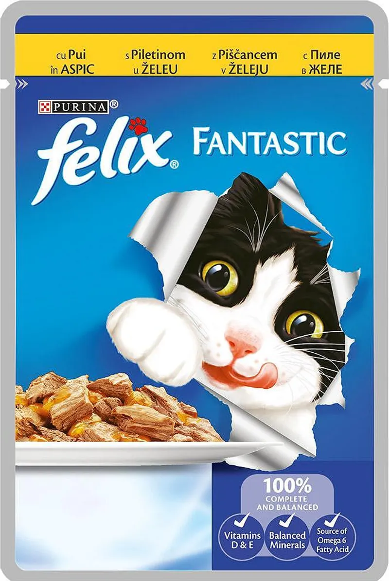 PURINA® FELIX® Fantastic за котки в зряла възраст, Грил в Желе, Пиле, Мокра храна, Пауч, 100g