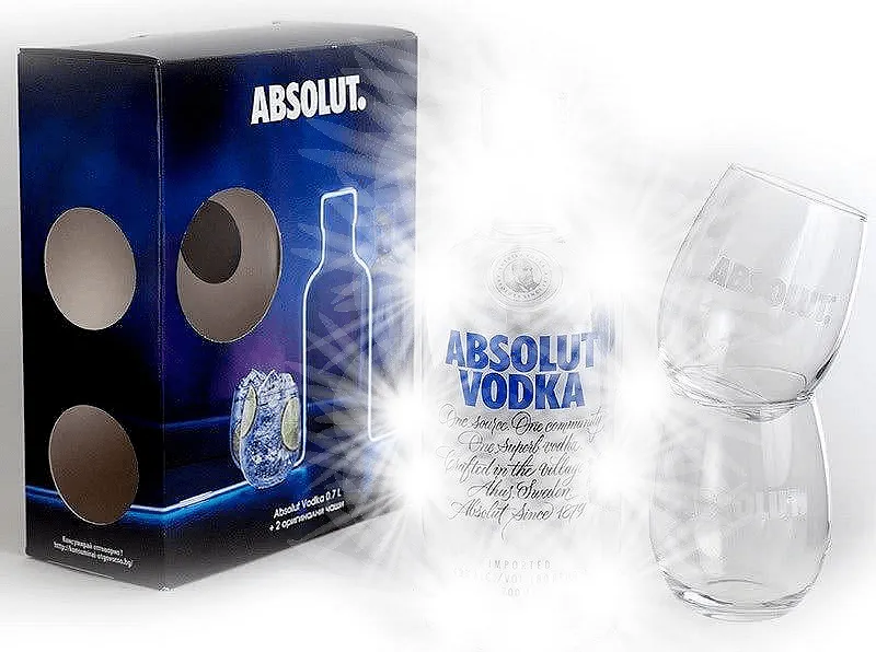 ВОДКА ABSOLUT+2 ЧАШИ 0.700 л