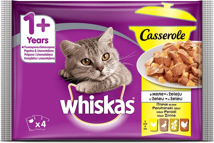 Пауч котки WHISKAS CASSEROLE птиче 4x85г