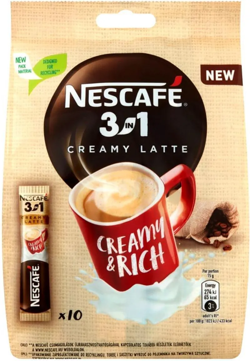 Разтворимо кафе NESCAFE лате плик 10x15 гр