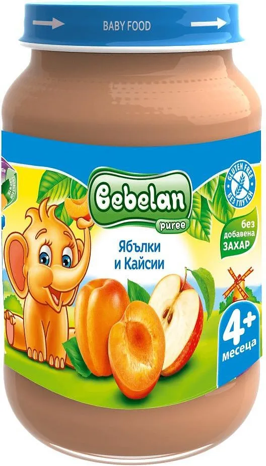 Пюре OVKO/BEBELAN ябълки, кайсии 4+ месеца 190 г