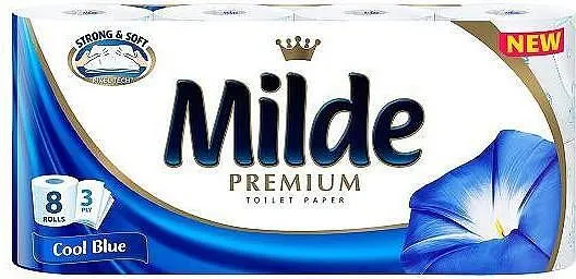 Тоалетна хартия MILDE Premium Cool Blue 100% цел. 3 пл. 8 бр.