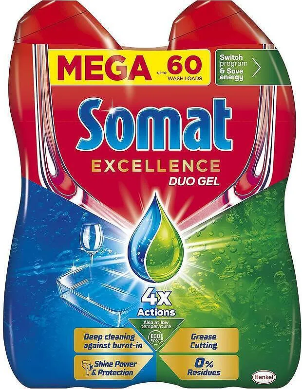 Гел за съдомиялни SOMAT Excellence Duo Gel 2x540 мл 60 дози