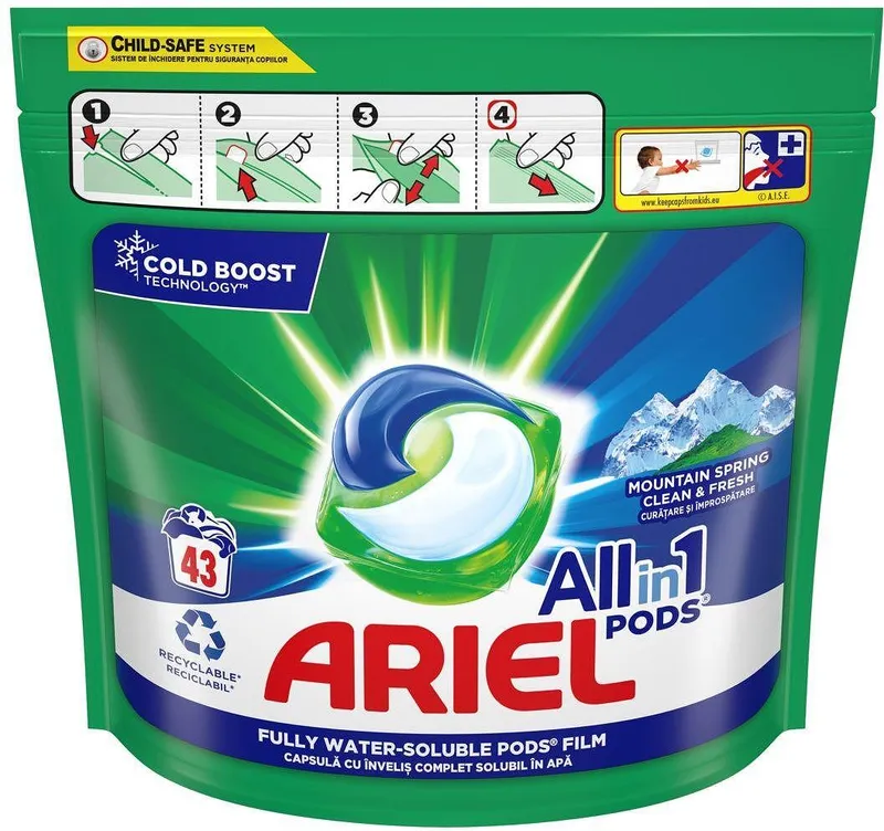 Капсули за пране ARIEL All in One Pods Mountain Spring 43 бр.