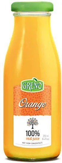 Сок GRENO портокал 100% стъкл.бут 250мл