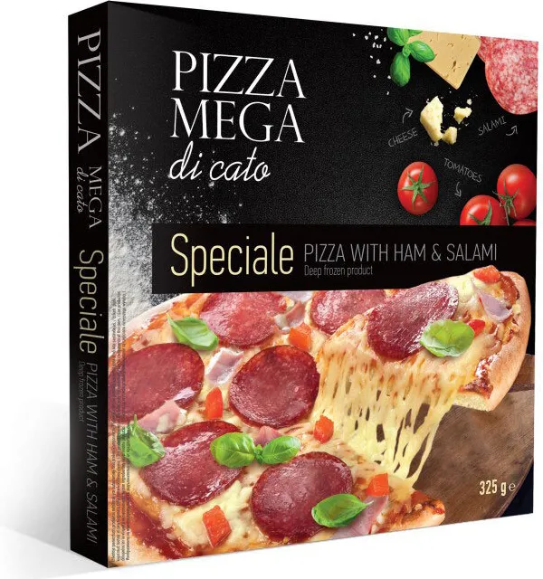 Замразена пица MEGA DI CATO Speciale с шунка и салам 325 гр.