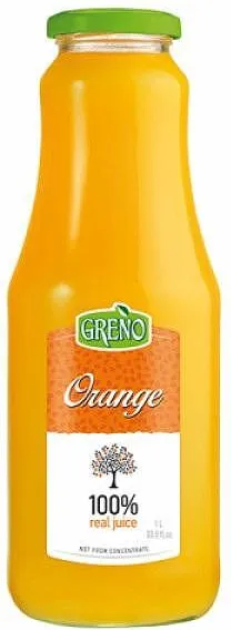 Сок GRENO портокал 100% стъкл.бут. 1л
