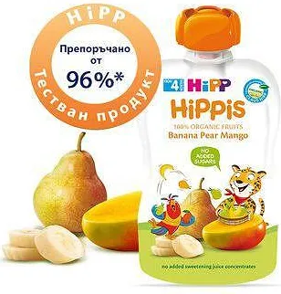 Hipp Hippis забавна закуска банан, круша и манго 4М+ 100 гр