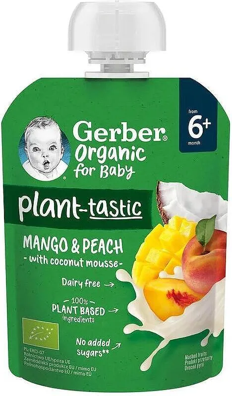 Пауч GERBER Organic манго/праскова/кокосов мус 80 г