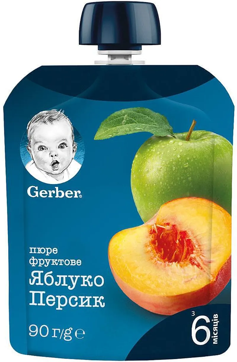 GERBER® Ябълка и праскова, от 6-ия месец,  пауч, 90g