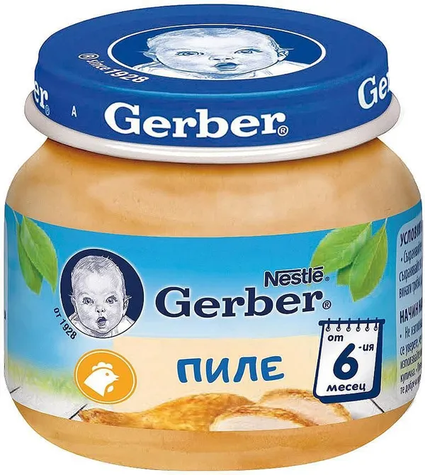Nestlé GERBER ® Пюре Пиле, от 6-ия месец, бурканче, 80 g