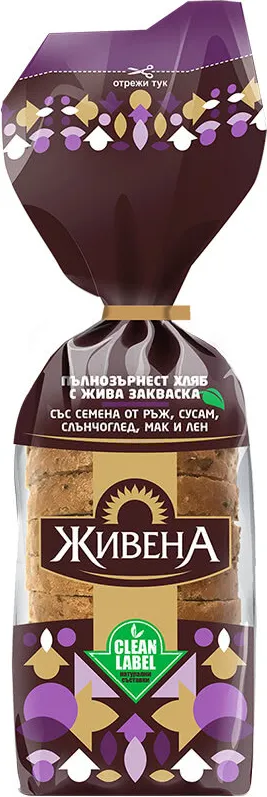 Пълнозърнест хляб ЖИВЕНА ръж, сусам, слънчоглед, мак 330г