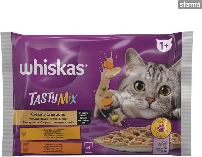 Пауч за котки WHISKAS Tasty Mix пилешко, пуешко и агнешко 4x85 гр.