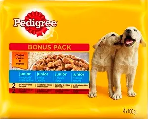 Пауч куче Pedigree Junior говеждо, пилешко, ориз 4x100 г