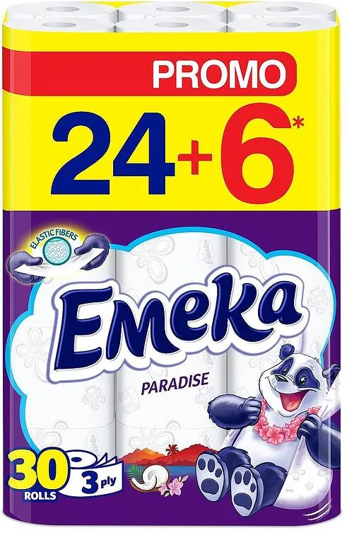 Тоалетна хартия EMEKA Paradise 3 пл. 100% целулоза 30 бр.