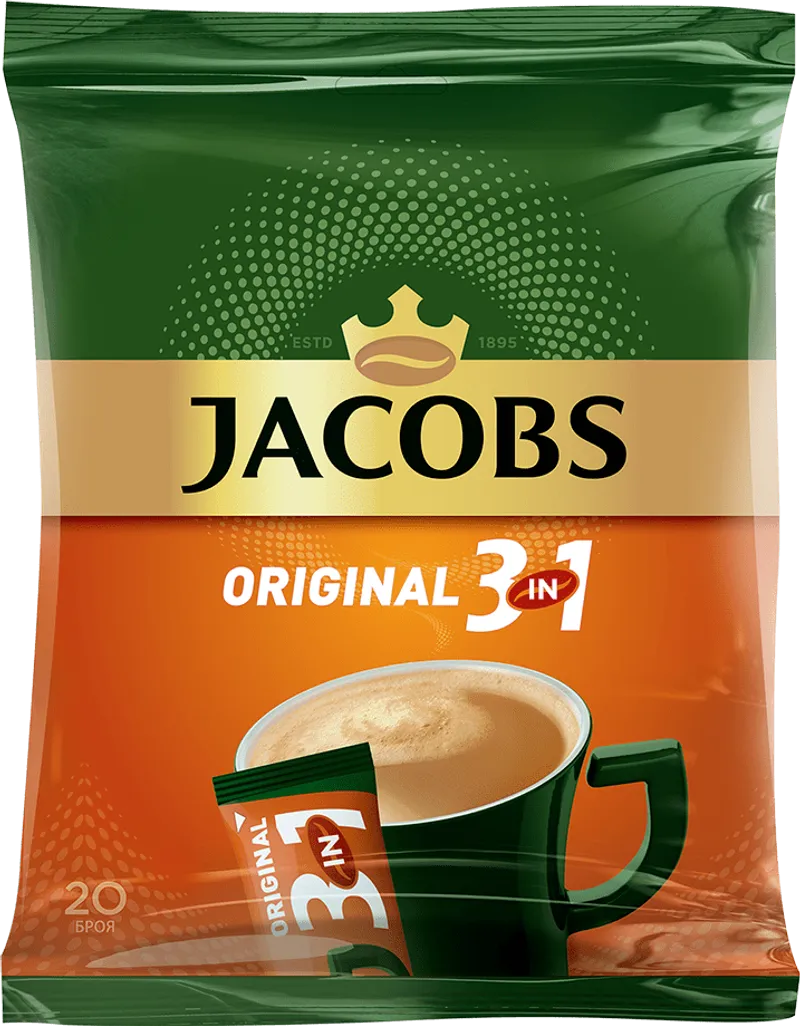 Разтворимо кафе JACOBS 3в1 плик 20х18 г
