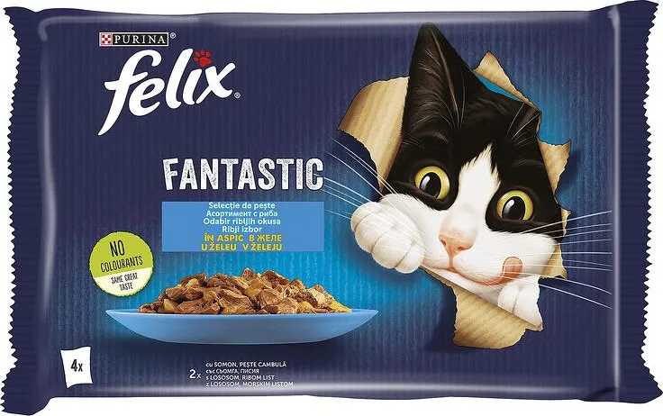 Пауч за котки FELIX Fantastic сьомга и писия 4х85 г